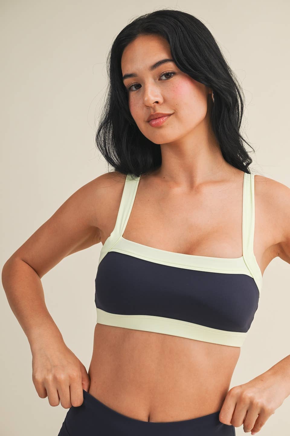 Contrast Block Sports Bra: Navy