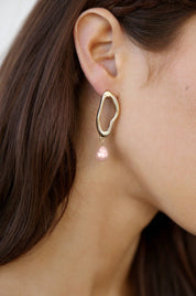 Open Circle Freshwater Pearl Earrings: White Pearl with 18k Gold Plating