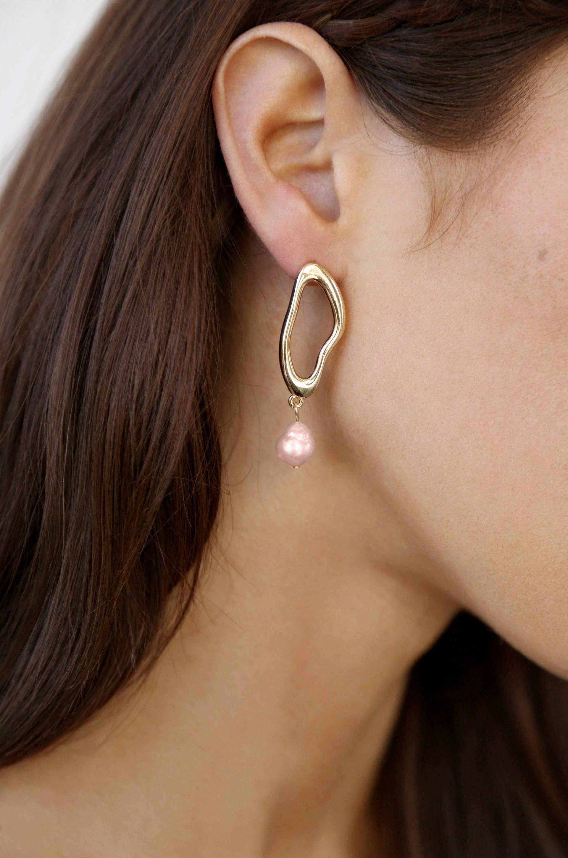 Open Circle Freshwater Pearl Earrings: White Pearl with 18k Gold Plating