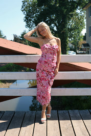 Roseate Strapless Midi Dress in Pink