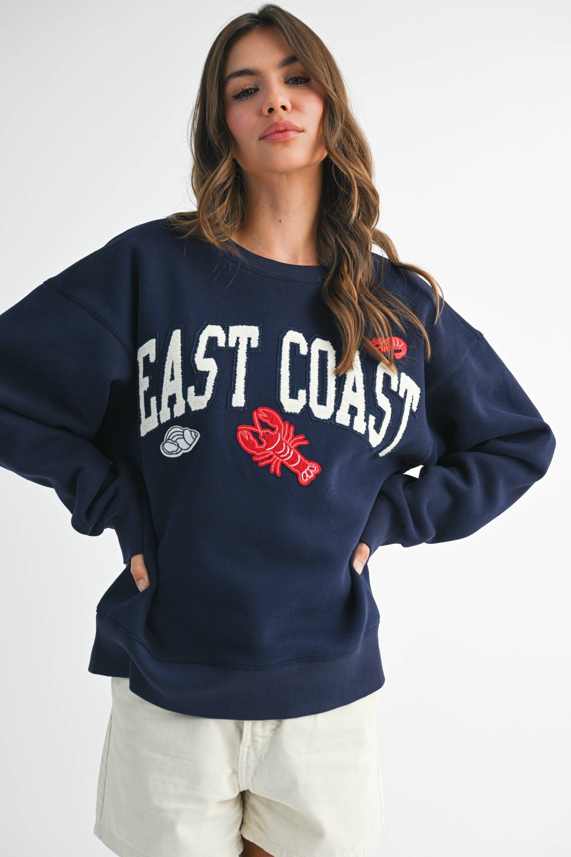 East Coast Graphic Fleece Pullover: Navy