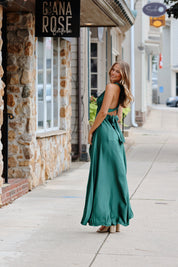 Forest Satin Wrap Dress