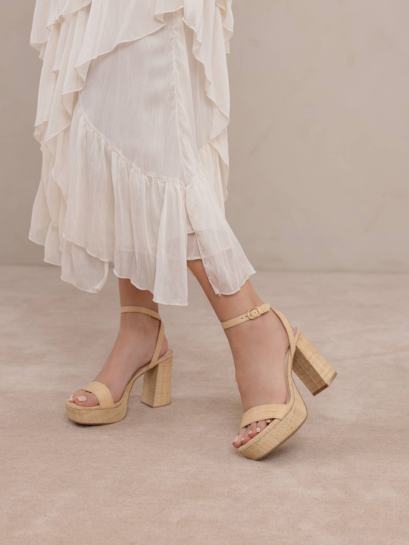 The Olympia | Natural Raffia Platform Heel Natural