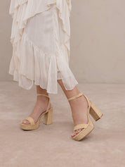 The Olympia | Natural Raffia Platform Heel Natural