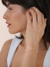 Dripping Crystal Hand Chain: Clear Crystal with Silver Plating / One Size
