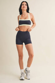 Contrast Block Sports Bra: Navy