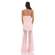 Mesh Fishtail Maxi Dress in Pink