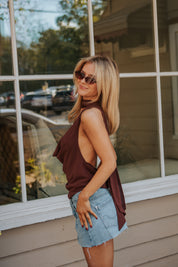 Sadie Scarf Top Dark Brown