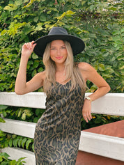 Lucille Leopard Print Satin Slipdress