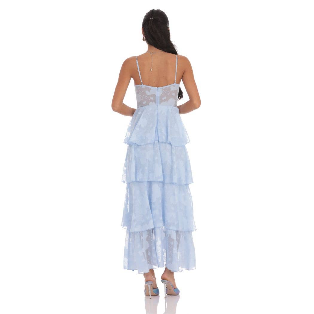 Floral Ruffle A-line Maxi Dress in Sky Blue: S Giana Rose Couture Floral Ruffle A-line Maxi Dress in Sky Blue: S Giana Rose Couture