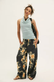 Days End Linen Pull On Pants Black Combo