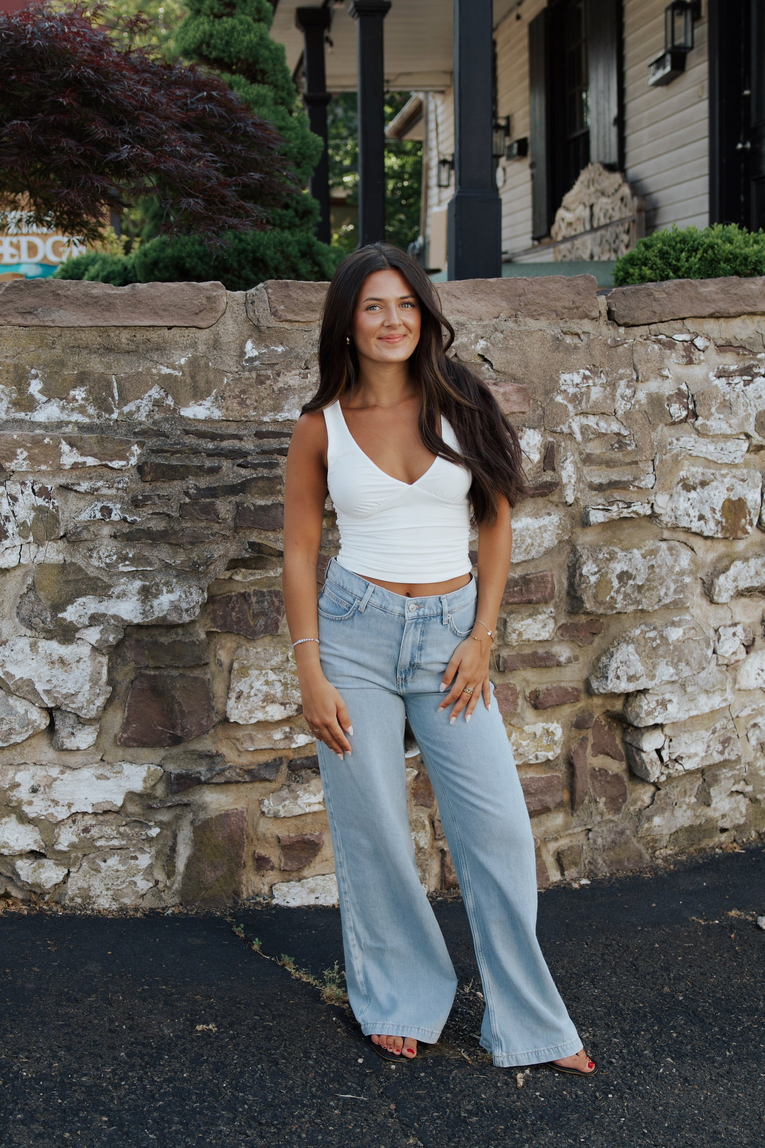 V-Neck Going Out Top in Off White
