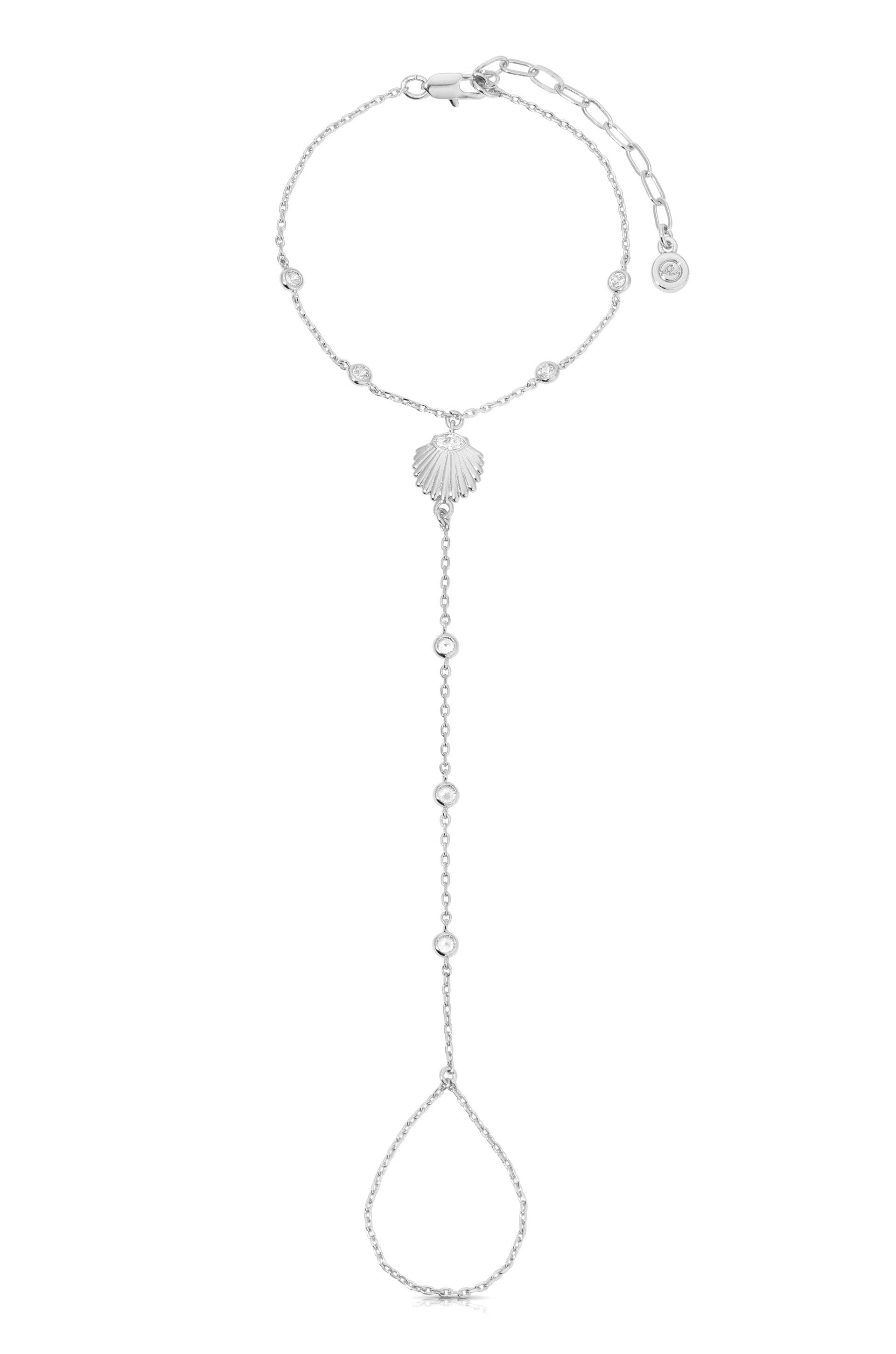Santorini Shell Hand Chain: Clear Crystal with Silver Plating / One Size