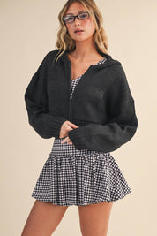 Knit Zip Up Hoodie Sweater: Brown