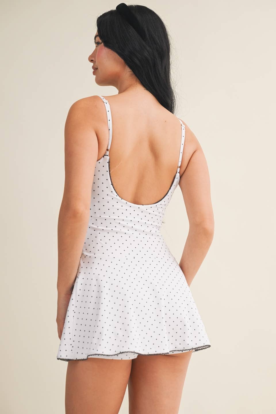Polka Dot Print Lace Trim Ruffle Mini Dress: White Polka Dot