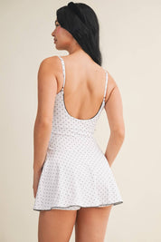 Polka Dot Print Lace Trim Ruffle Mini Dress: White Polka Dot