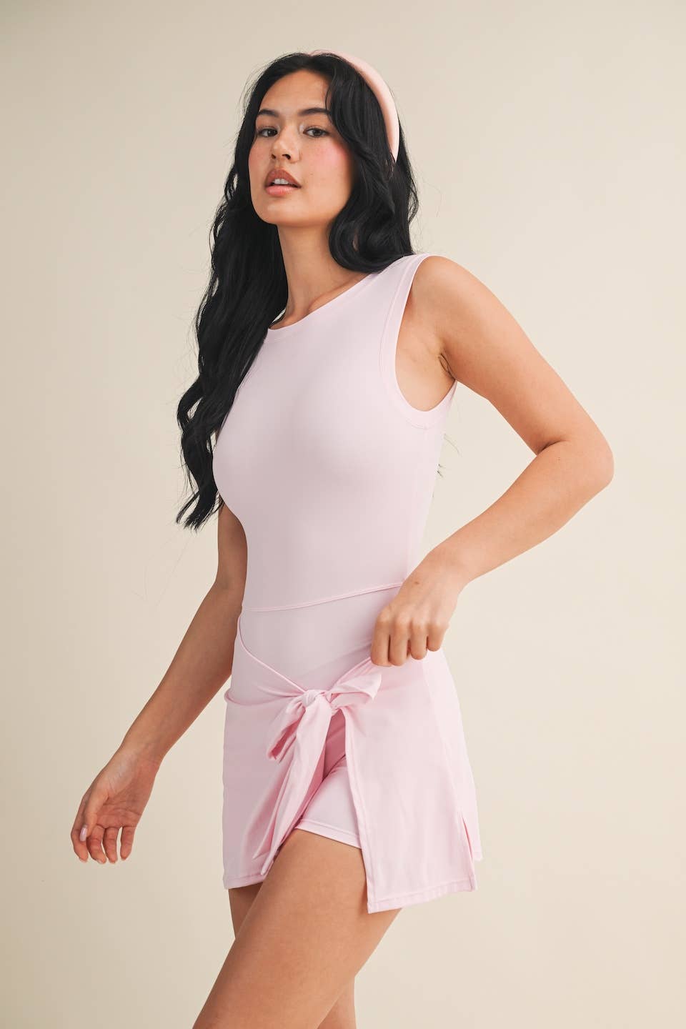 Sleeveless Wrap Tie Front Dress: Pink