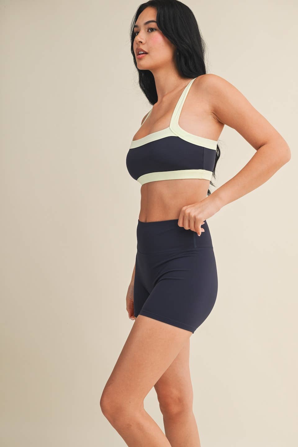 Contrast Block Sports Bra: Navy