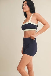 Contrast Block Sports Bra: Navy