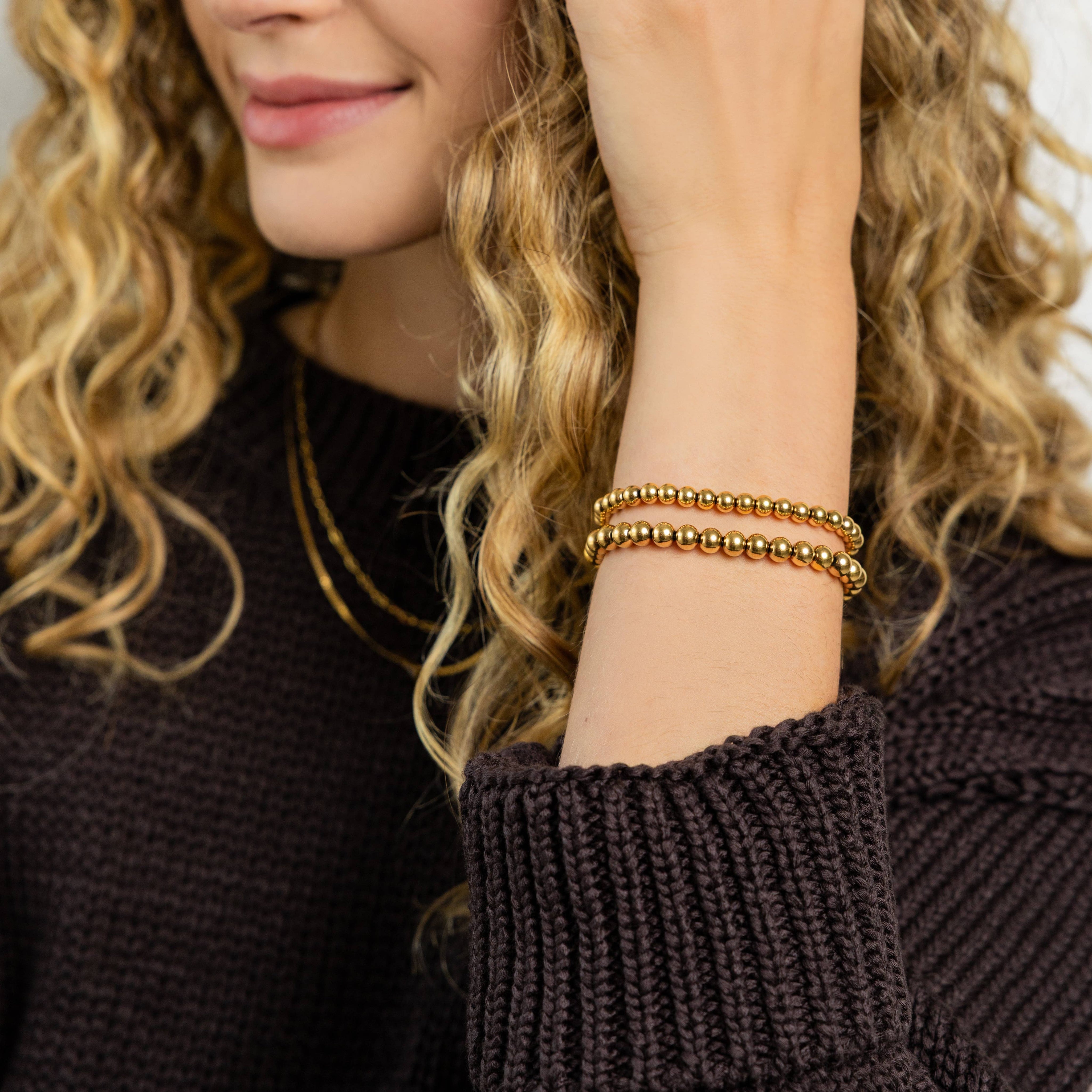 Waterproof Bold Gold Double Beaded Bracelet Set