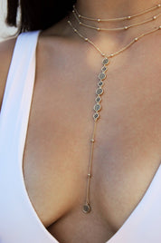 Bali Dreams Crystal Lariat Necklace: Clear Crystals with 18k Gold Plating
