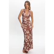 Fall Florals Mesh Halter Maxi