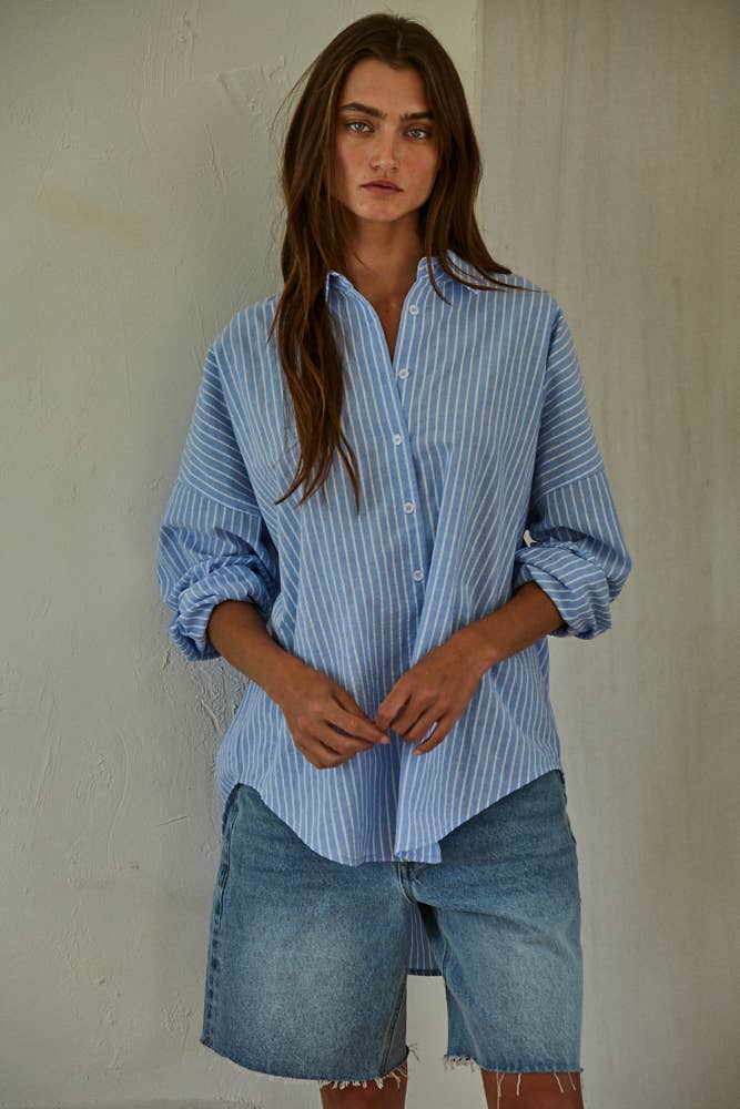 Hallie Summer Stripe Button Down Blue