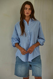 Hallie Summer Stripe Button Down Blue