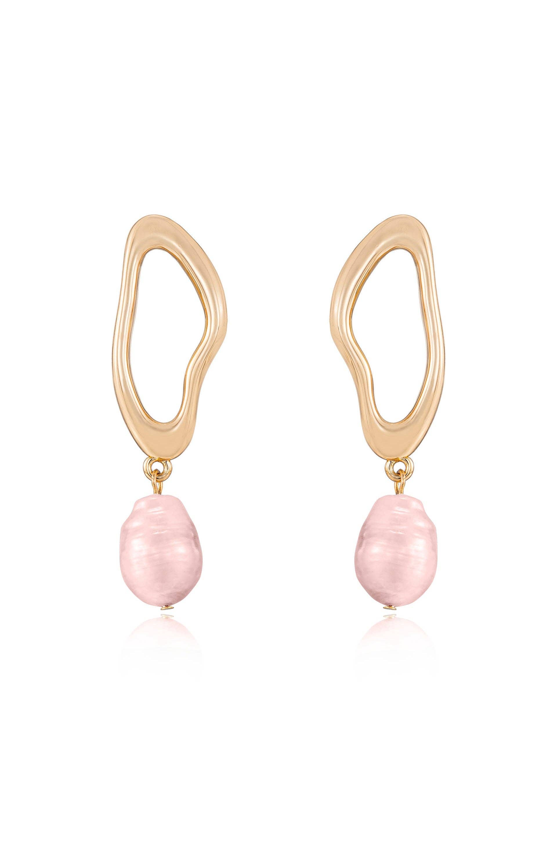 Open Circle Freshwater Pearl Earrings: White Pearl with 18k Gold Plating