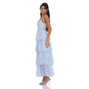 Floral Ruffle A-line Maxi Dress in Sky Blue: S