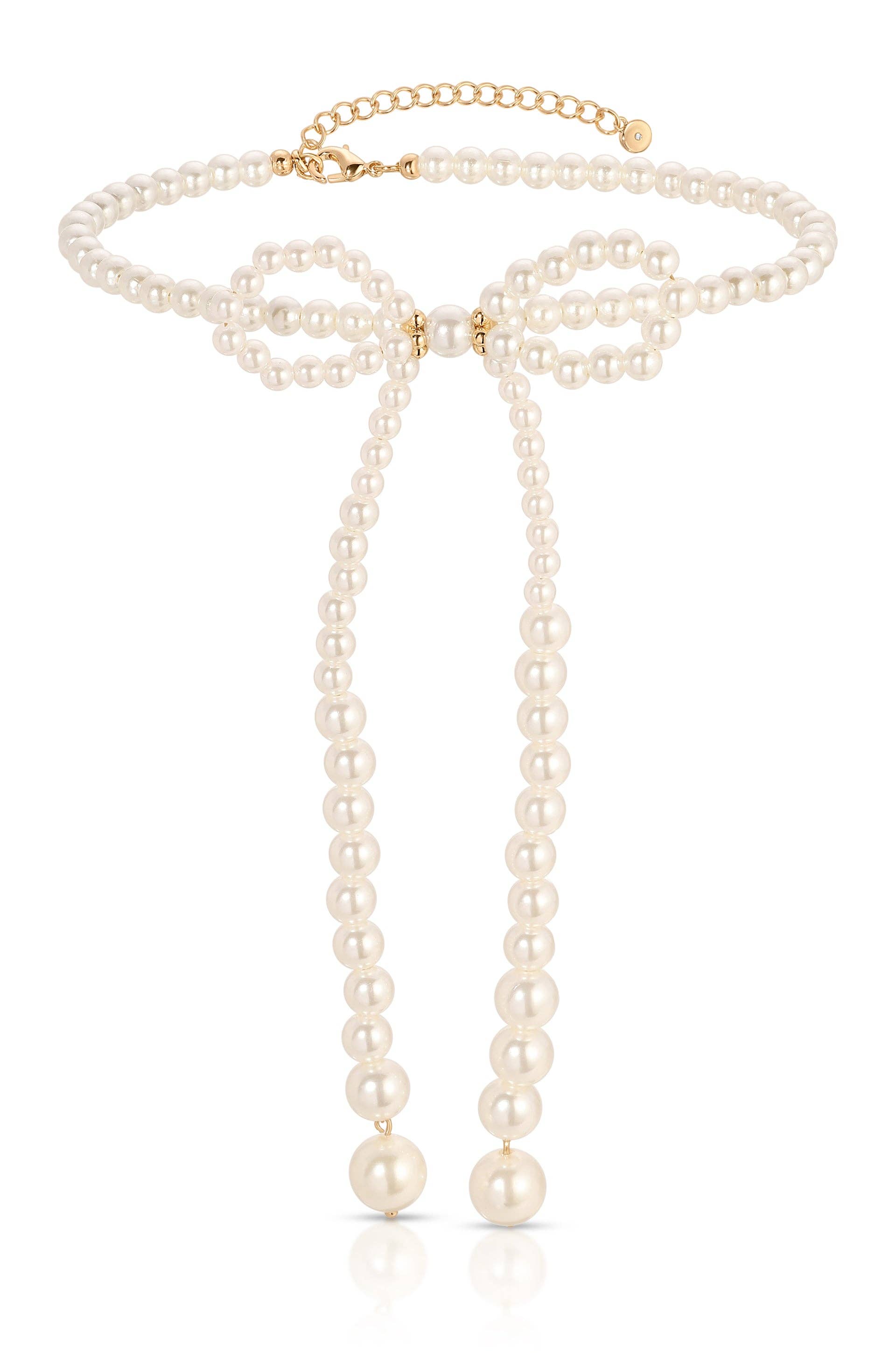 Venus Pearl Bow Necklace: Acrylic Pearl / One Size