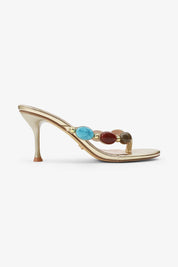 NINA - Beaded Thong Heel in Gold