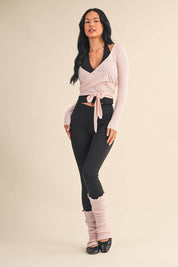 Long Sleeve V Neck Wrap Top: White