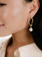 Open Circle Freshwater Pearl Earrings: White Pearl with 18k Gold Plating