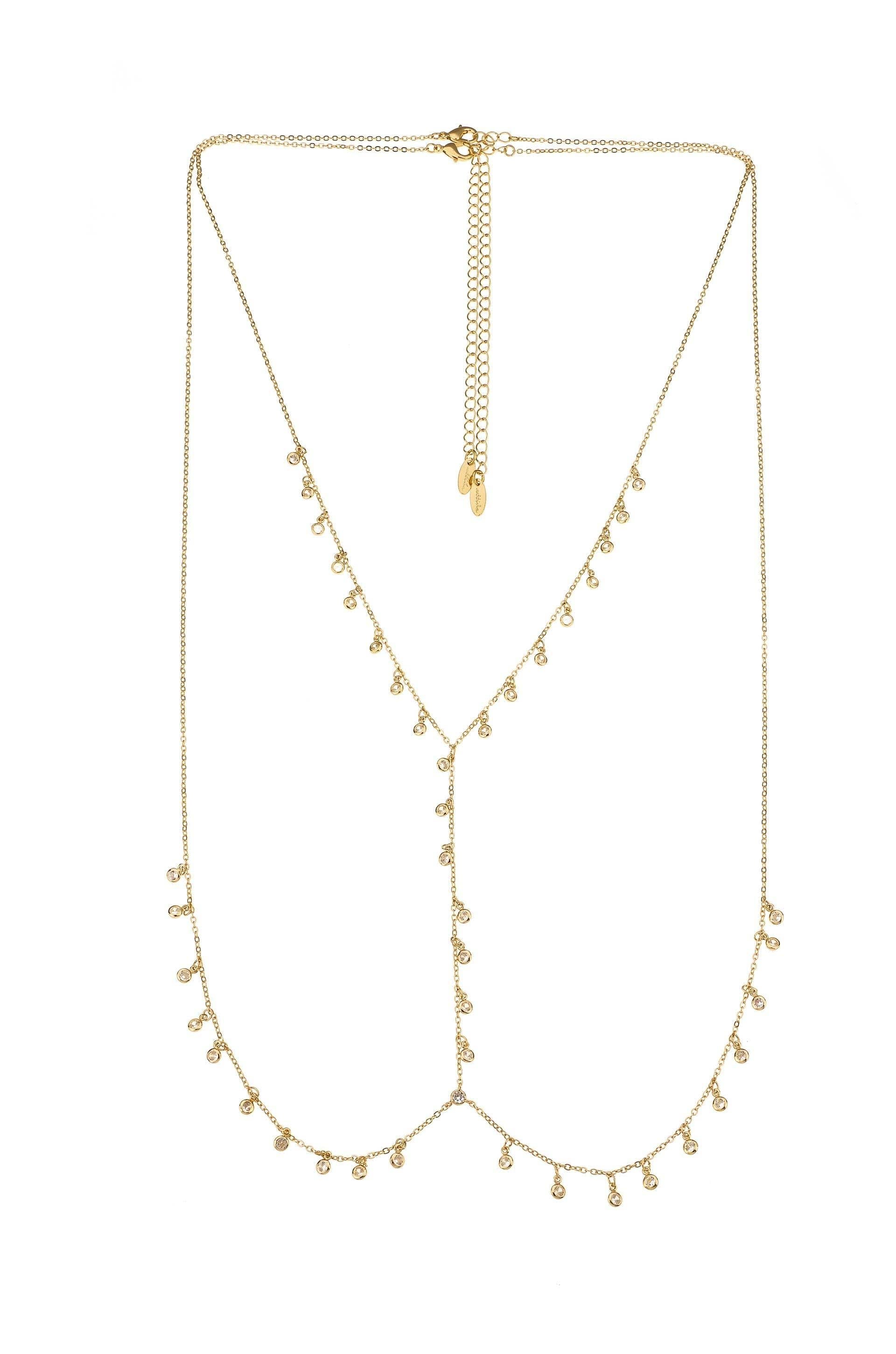 Crystal Fringe Body Chain in Gold: Clear Crystals / One Size