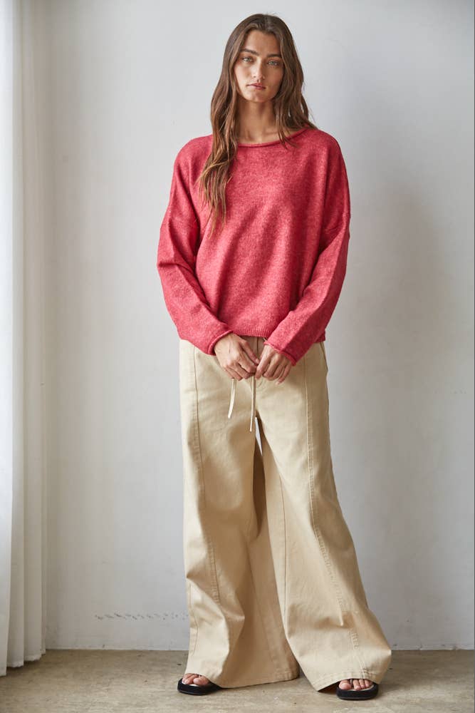 Abbie Roll Neck Knit Sweater Red