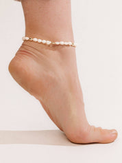 Freshwater Pearl Polished Pebble Anklet: Pearl with 18k Gold Plating / One Size