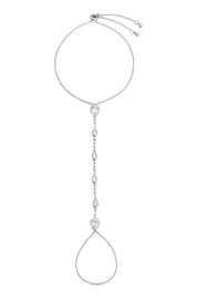 Dripping Crystal Hand Chain: Clear Crystal with Silver Plating / One Size