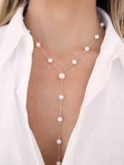 Dripping Pearl Lariat Necklace: Pearl with 18k Gold Plating / One Size