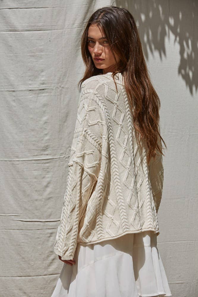 Keep it Casual Cable Knit Cardigan in Natural
