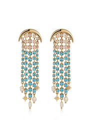 Aqua Galaxy Fringe Earrings: Aqua Crystal with 18k Gold Plating