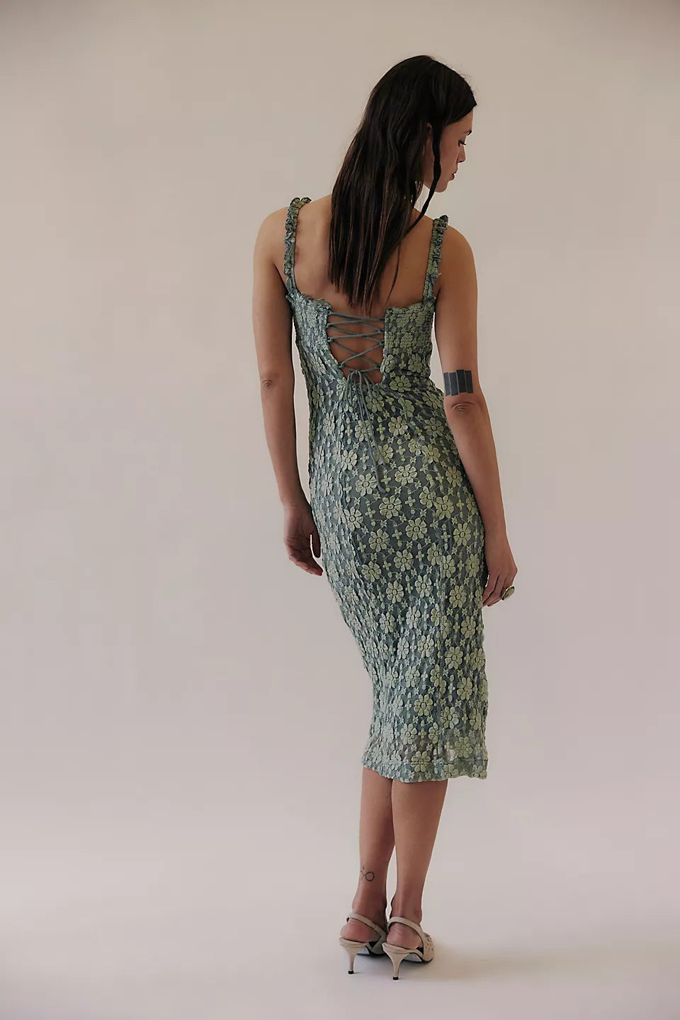 Lucinda Lace Midi Dress in Lilypad