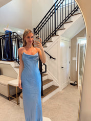 Lola Foiled Gown in Azure Blue
