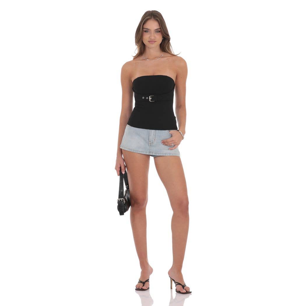 Strapless Buckle Top in Black