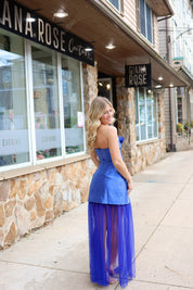 Oleander Strapless Maxi Dress In Cobalt by Elliatt