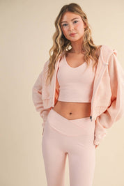 Knit Zip Up Hoodie Sweater: Brown