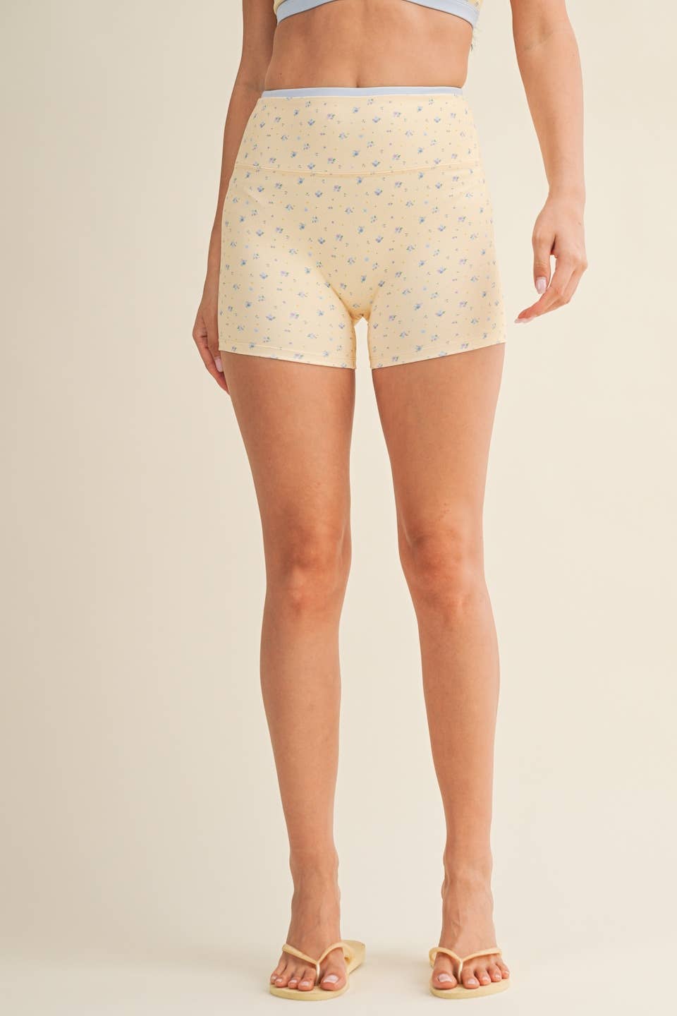 Ditsy Print Contrast Binding Biker Shorts: Lemon Ditsy / S