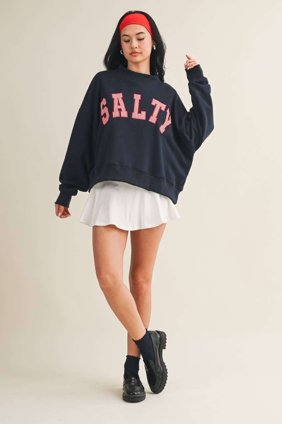 Salty Oversized Mock Neck Sweatshirt: Navy