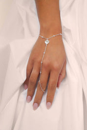 Santorini Shell Hand Chain: Clear Crystal with Silver Plating / One Size