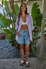 Hallie Summer Stripe Button Down Purple